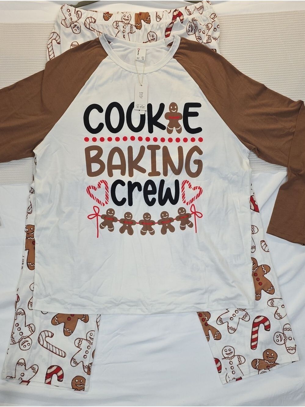 Cookie Baking Crew Kids Raglan Top and Pajama Set - Brown & White Xl